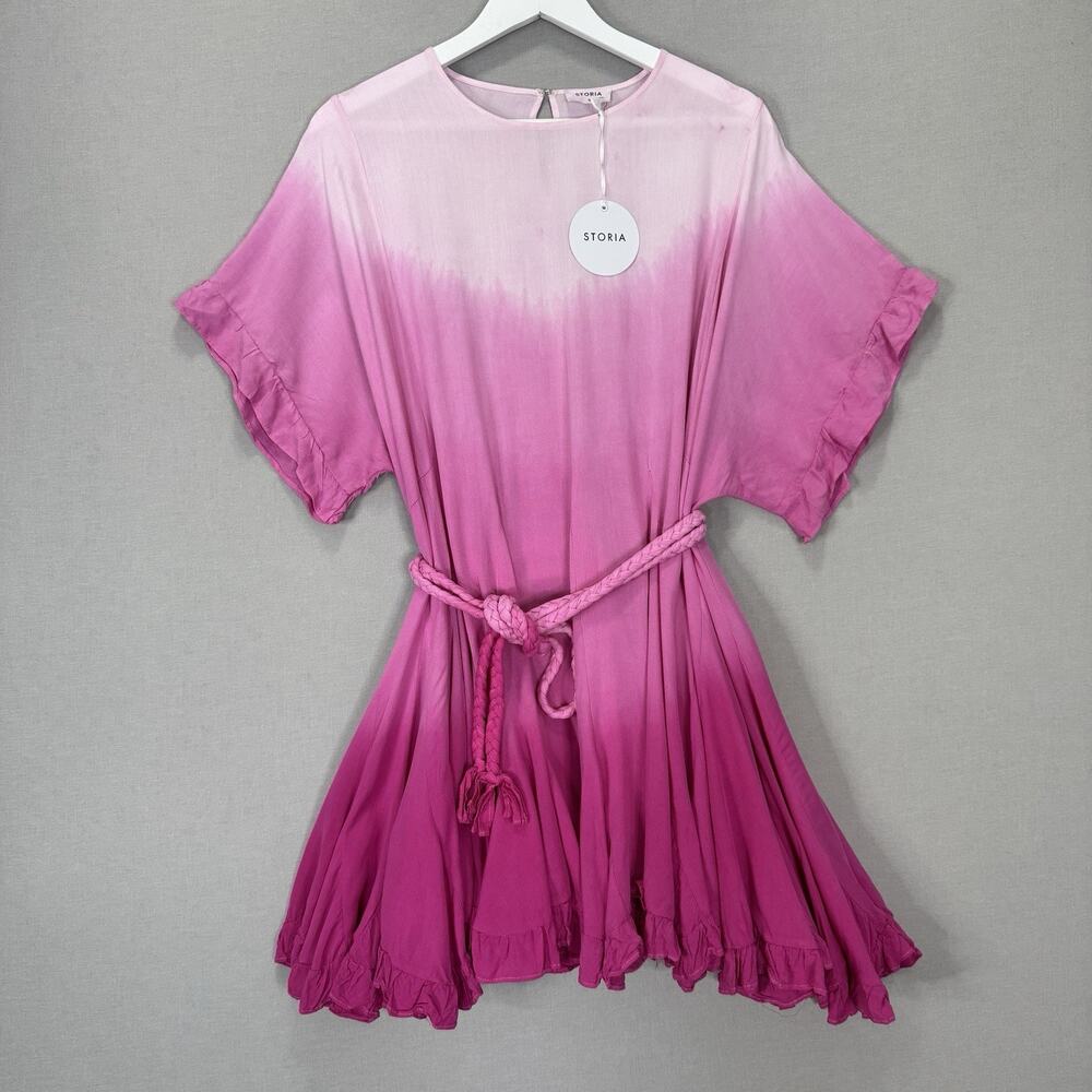 Storia Tie Dye Belted Mini Dress Small Pink‎ Gradient Flowy Fairy Festival Boho